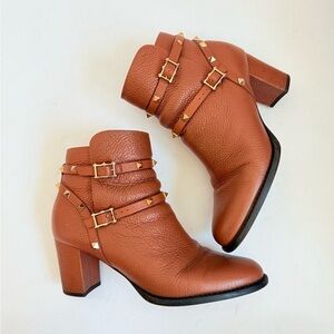 Valentino Garavani Brown/ Congac Pebbled Leather Rockstud Ankle Boots EU 40.5